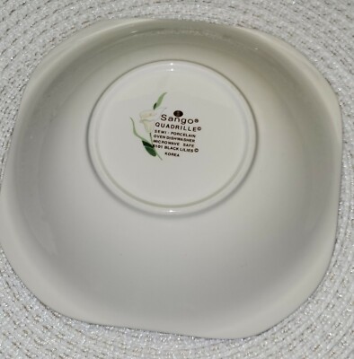 Vintage Sango Quadrille Black White Lilies, Set Of 4 Bowls Soup