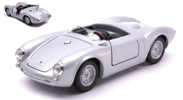 Welly 1/18 Porsche 550 Spyder Silber Modellbau Statisches Modell Diecast-image