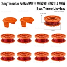 For Worx WA0010 Trimmer Spool Line Edger Spool Weed Eater String 8 spool 2 caps