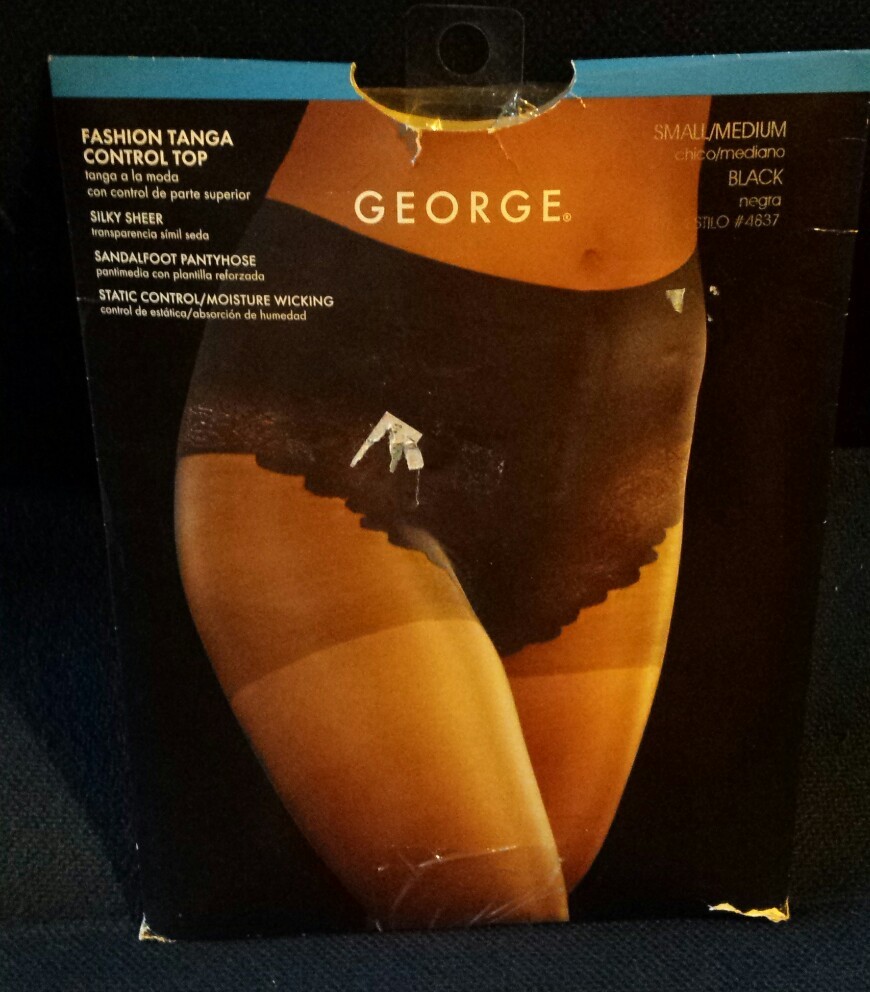George Control Top Silky Black Sheer Sandlefoot Pantyhose md #4837
