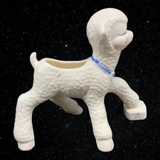 Vintage Art Pottery ABC BLOCK Nursery Sheep Planter Hand Painted 9”T 10”W