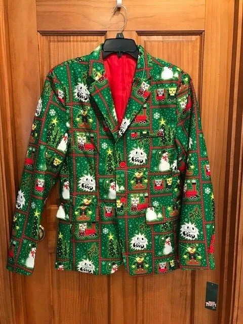 New men s S small ugly Christmas holiday suit jacket green elf