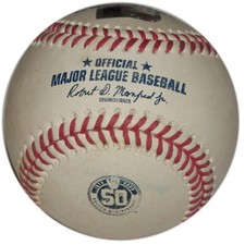 OMAR NARVAEZ HIT SINGLE OFF TYLER DUFFY GAME USED 2020 GOLDEN ANNIVERSARY BALL