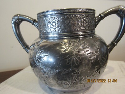 Antique James W Tufts Boston Quadruple Sliver Plate Handled Sugar