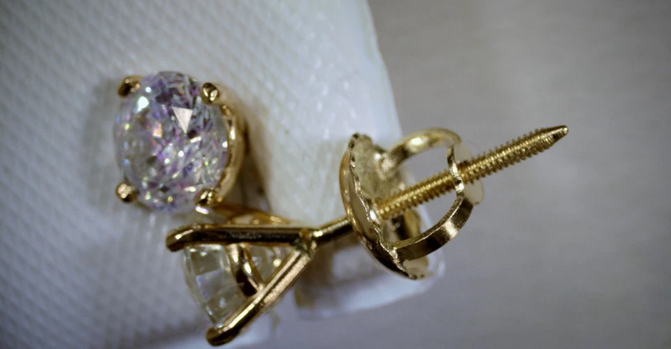 NEW 1/2CTW PAIR NATURAL ROUND DIAMOND SOLITAIRE STUD EARRINGS 14K Y/GOLD Foto 4 de 4