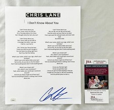 Chris Lane Signed Lyric Sheet JSA 1 COA