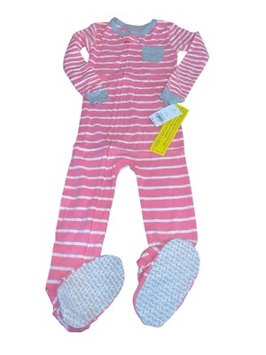 Carter's Toddler Girl 4T Pink Striped Zip Footed PJ