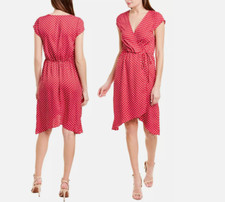 BCBGMAXAZRIA Polka-Dot Faux-Wrap Dress M