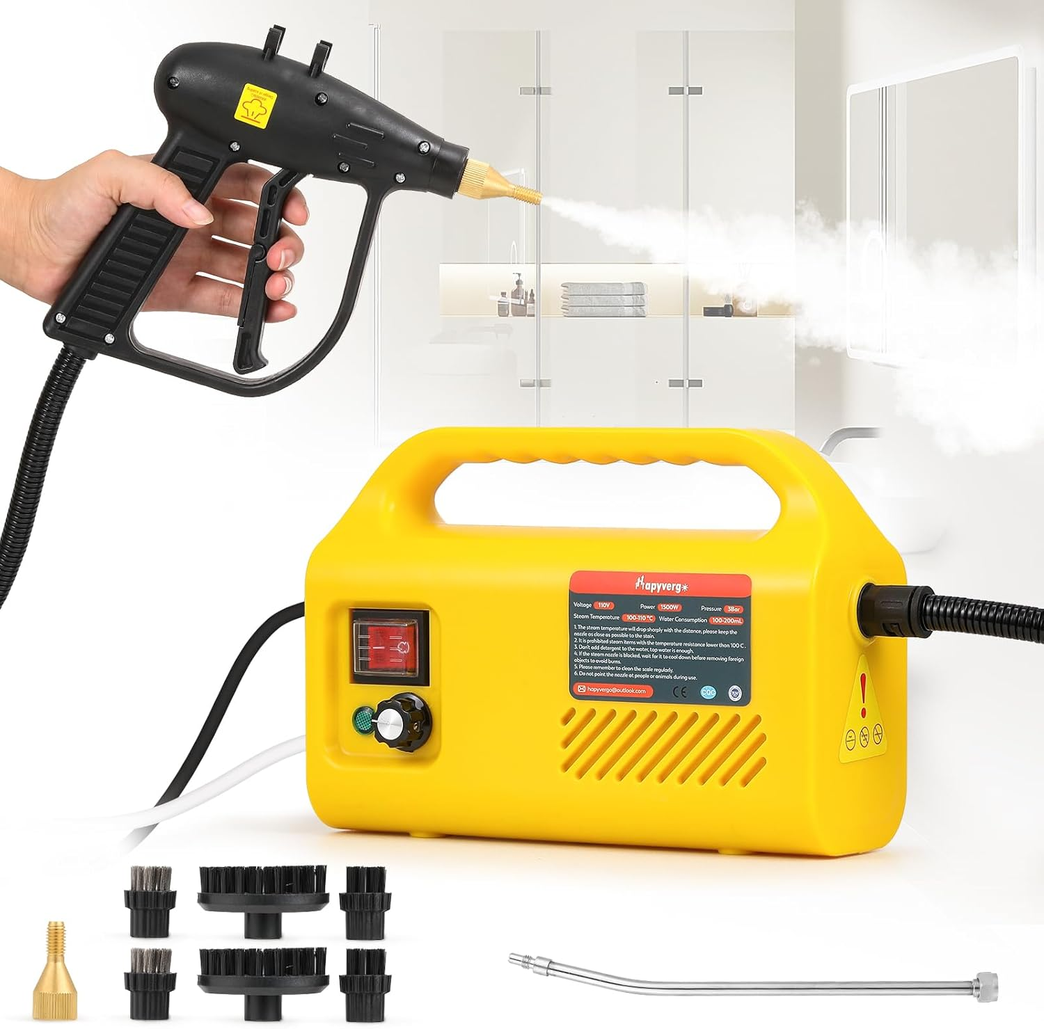 1500W Tankless Pressurized Steam Cleaner Handheld for Grout Tile Floors-image