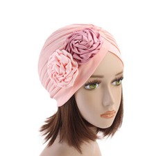 Satin Flower Pleated Hijab Hat Indian Women Head Wrap Muslim Hair Loss Chemo Cap
