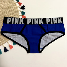 Victoria's Secret PINK Logo Hipster Panty VTG Blue/Black NEW