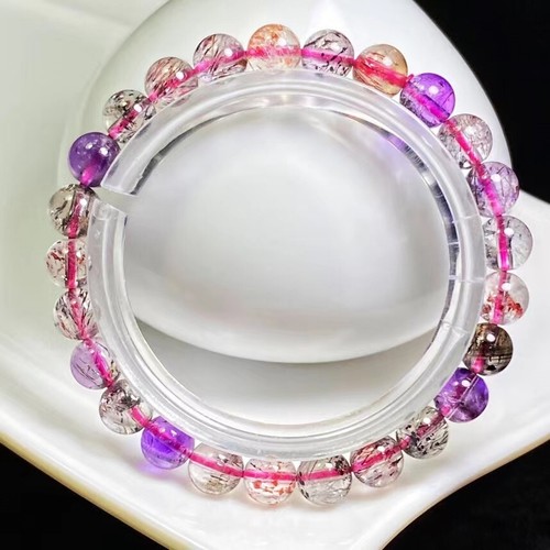 7.2mm Natural Brazil Super Seven 7 Melody Amethyst Crystal Round Beads Bracelet - Picture 2 of 6