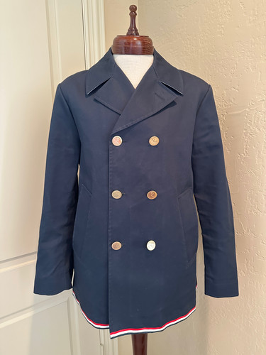 THOM BROWNE Mackintosh Navy Blue Cotton Coat Size 4 XL Authentic Retail $1900+