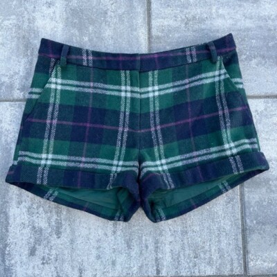 Hive And Honey Blue and Green Plaid Wool Blend Shorts Women's Size Large 