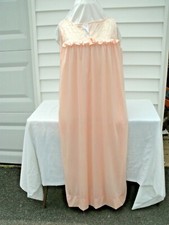 Vtg Nightgown by Miss Swank Peach Pink White Lacey Coat 12/14 L 2 pcs