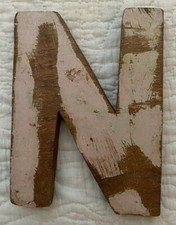 NWT Wooden 6" Distressed Wood Pink Wood Letter N
