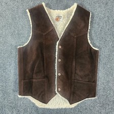 Vintage Steer Brand Leather Suede Vest Sherpa Lined Western Size M