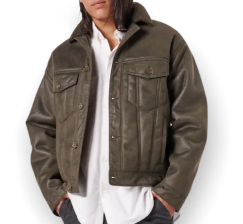 New Abercrombie Relaxed Vegan Suede Jacket Brown Size Large