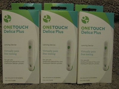 3 x OneTouch Delica Plus Lancing Device 10 Lancets Pain Free Testing Exp 02/2029