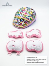 New Kids Protective Gear Set 5-Piece Helmet Knee Wrist Pads Pink Skates Bike