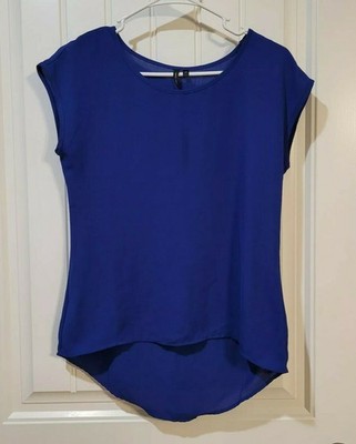Love and Haight Women Blue Short Cap Sleeve Blouse XS 100% Polyester Hi-Low Hem