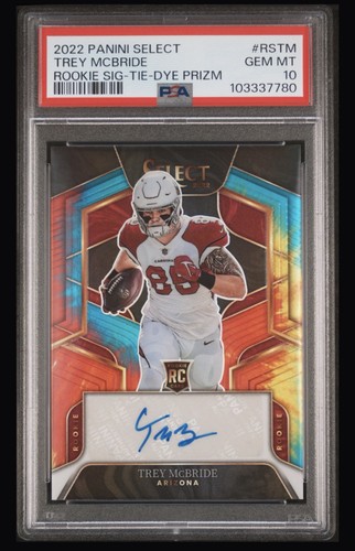 2022 Panini Select Rookie Signatures Trey McBride Tie-Dye Prizm /25 Auto PSA 10