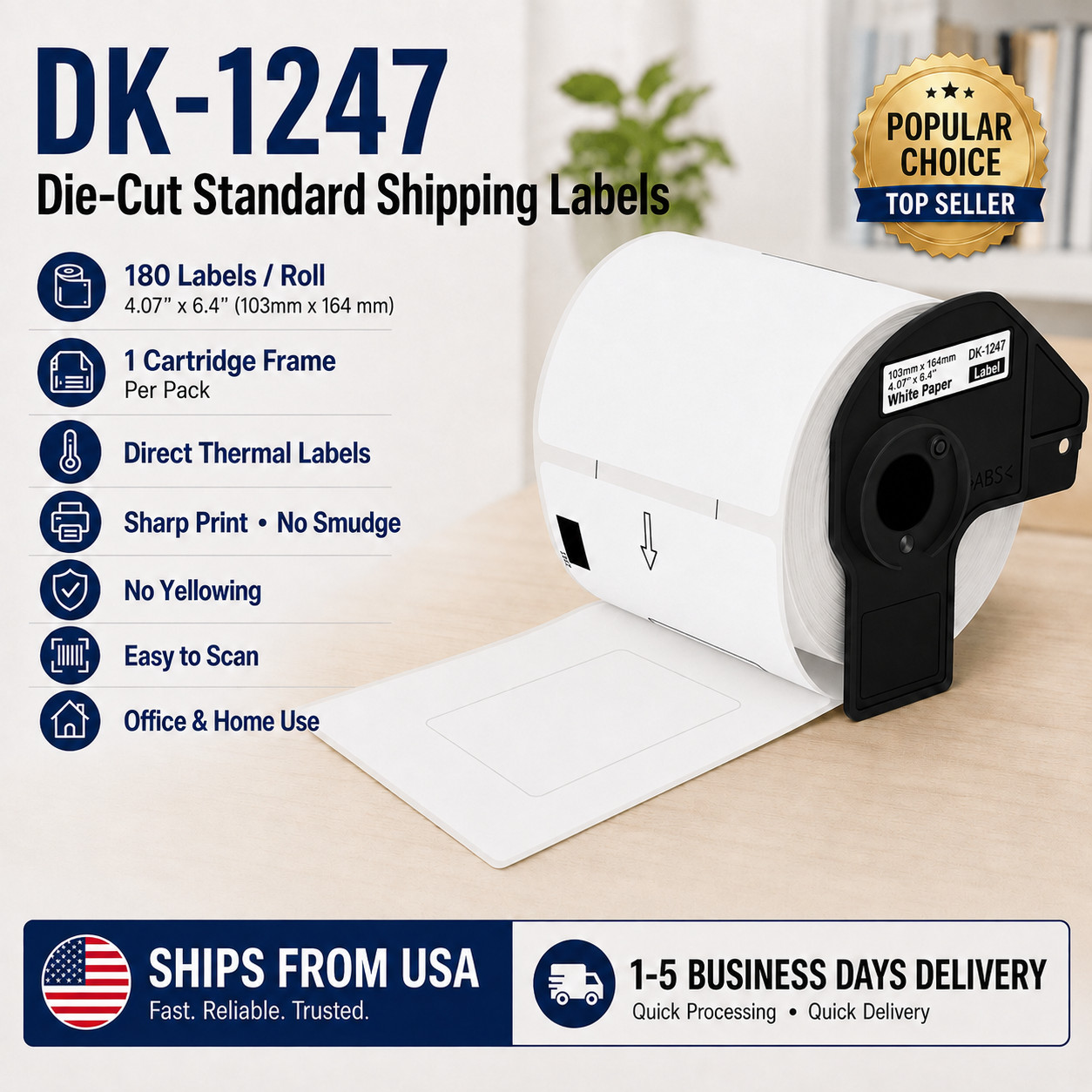 GREENCYCLE 1 Roll 4.07” x 6.4''Shipping Label for Brother DK-1247 for QL-1060N