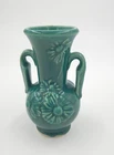 Vintage SHAWNEE USA Double Handle Vase 5 1/2"  GREEN  GLAZE - Daisy - USA Mark