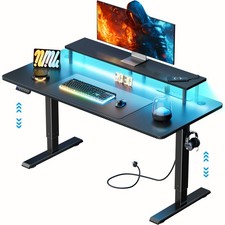 Precision Synergie Electric Standing Desk,  Gaming Computer Desk with LED Lights
