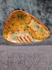 Vintage Ceramic Speckled Ashtray Beautiful Orange And Green Made By Edna In 1975