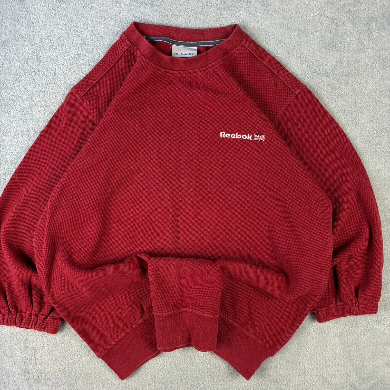 Vintage Reebok 1990's Burgundy Red Spellout 3/4 Sleeve Small Sweatshirt image 3