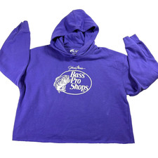 Bass Pro Shops Hoodie Mens Large Purple Pullover Johnny Morris Fishing Logo