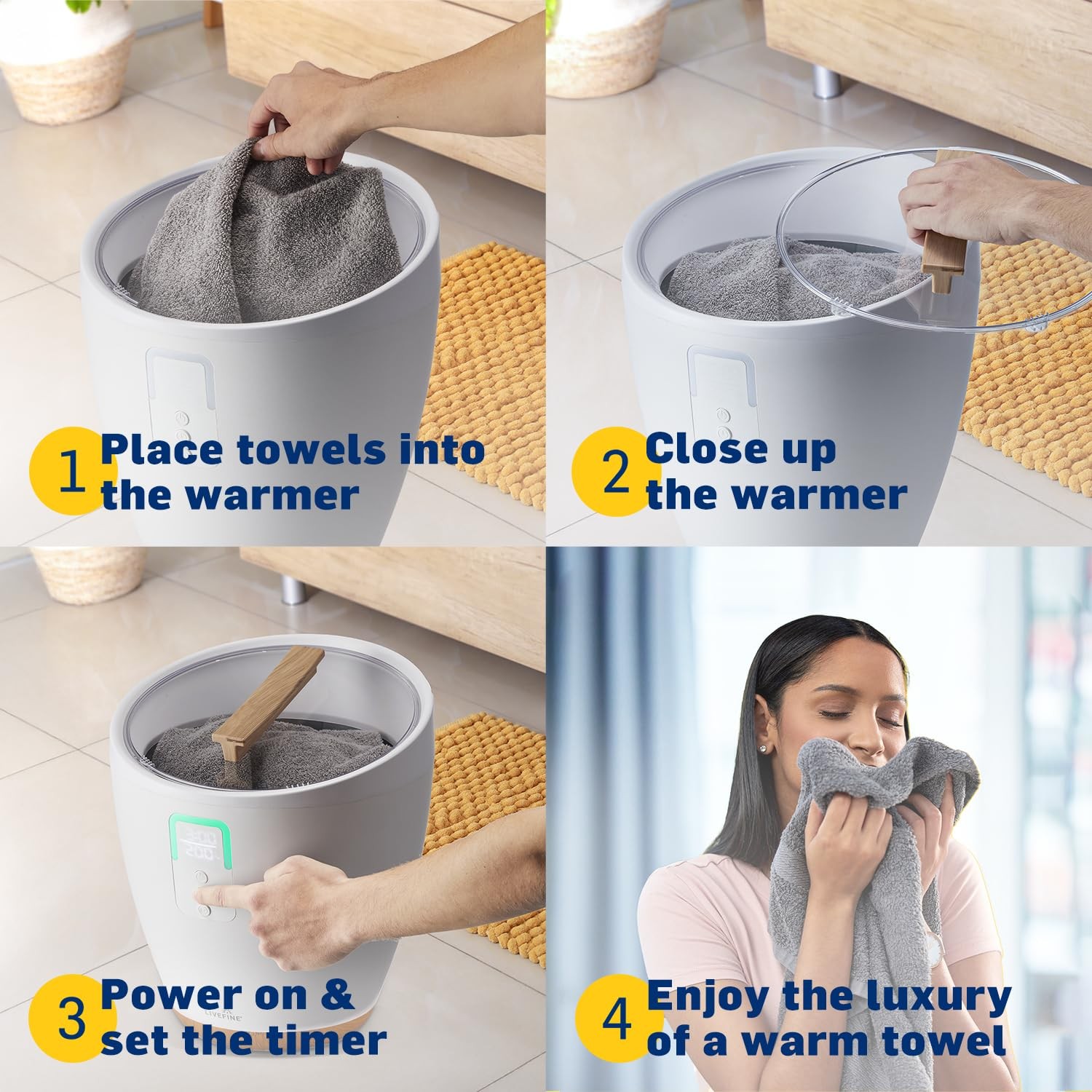 Live Fine Small Bucket Towel Warmer with LED Display and Adjustable Timer