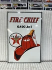 Vintage Gasoline Texaco Sign Original Metal Fire Chief No Reserve 16 Inch