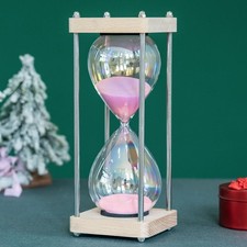 Large 60-Minute Hourglass Sand Timer,Pastel Macaron Glass  Natural Oak Wood ...