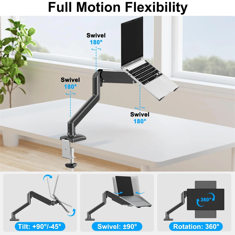 2-in-1 Gas Spring Laptop Stand Desk Mount for Monitor and Laptop Support