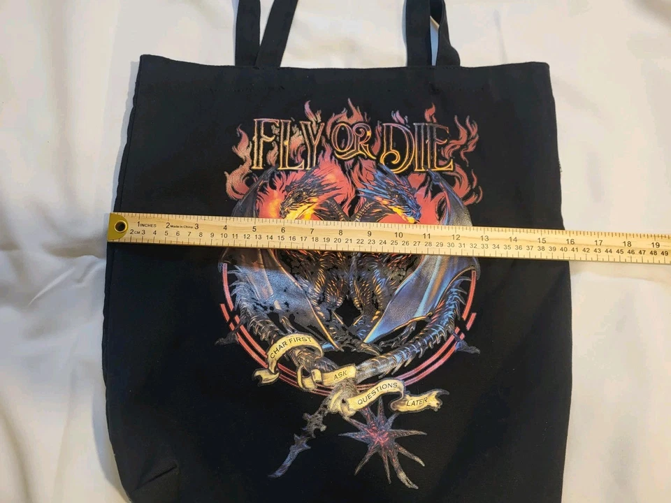 Caffeine And Curses 100% Cotton Canvas Bag With Dragon Graphic Print - Image 3 of 4