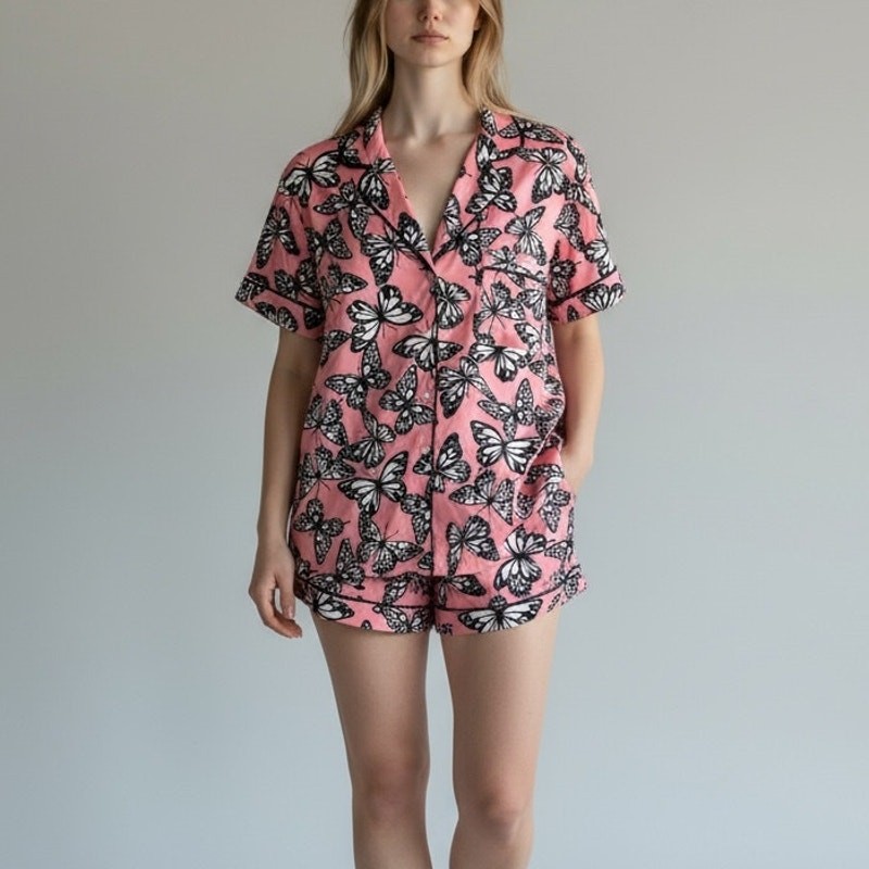 Kate Spade Butterfly Print 2 Pc Pajama Set NWT Women's Sz S/M Pink Colorful Chic