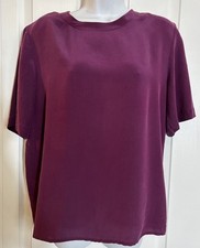 Vintage Christie  Jill 100 Silk Light Purple Short Sleeve Blouse Womens Large