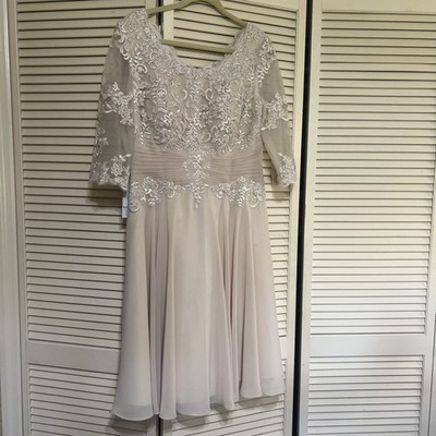 Champagne Half Sleeves High Low Mother of The Bride Dress Lace Chiffon 14