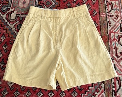 Wilfred The Effortless Shorts 5'' SIZE 4 Yellow Linen Blend High Rise Pleated