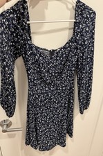 Reformation Women's Chic Floral Dress Long Sleeve Midi Dress Size 4 Blue White