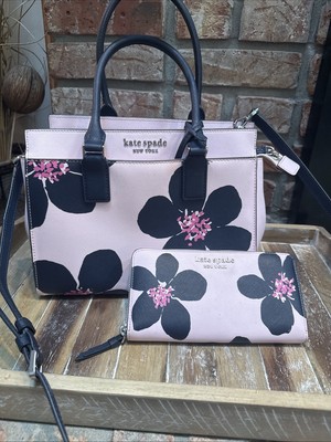 Kate Spade Cameron Grand Flora Pink Blue Flower Satchel Purse Handbag Wallet