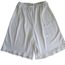 Vintage 80s White Nylon Bloomers Soft Lace Trim Elastic Waist Lingerie Pettipant