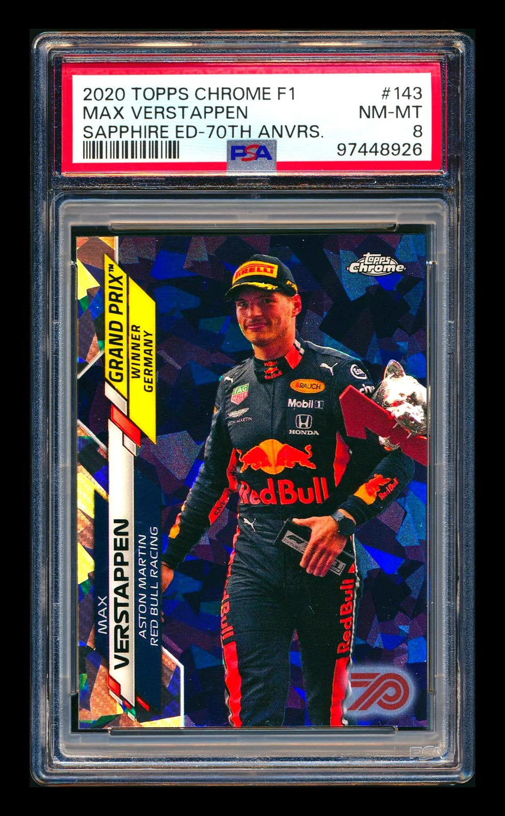 2020 Topps Chrome Sapphire F1 #143 Max Verstappen RC 70th Refractor #47/70 PSA 8