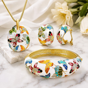 Authentic Butterfly Pendant Necklace 18K Gold Plated Ethnic Enamel Gemstone Jewelry