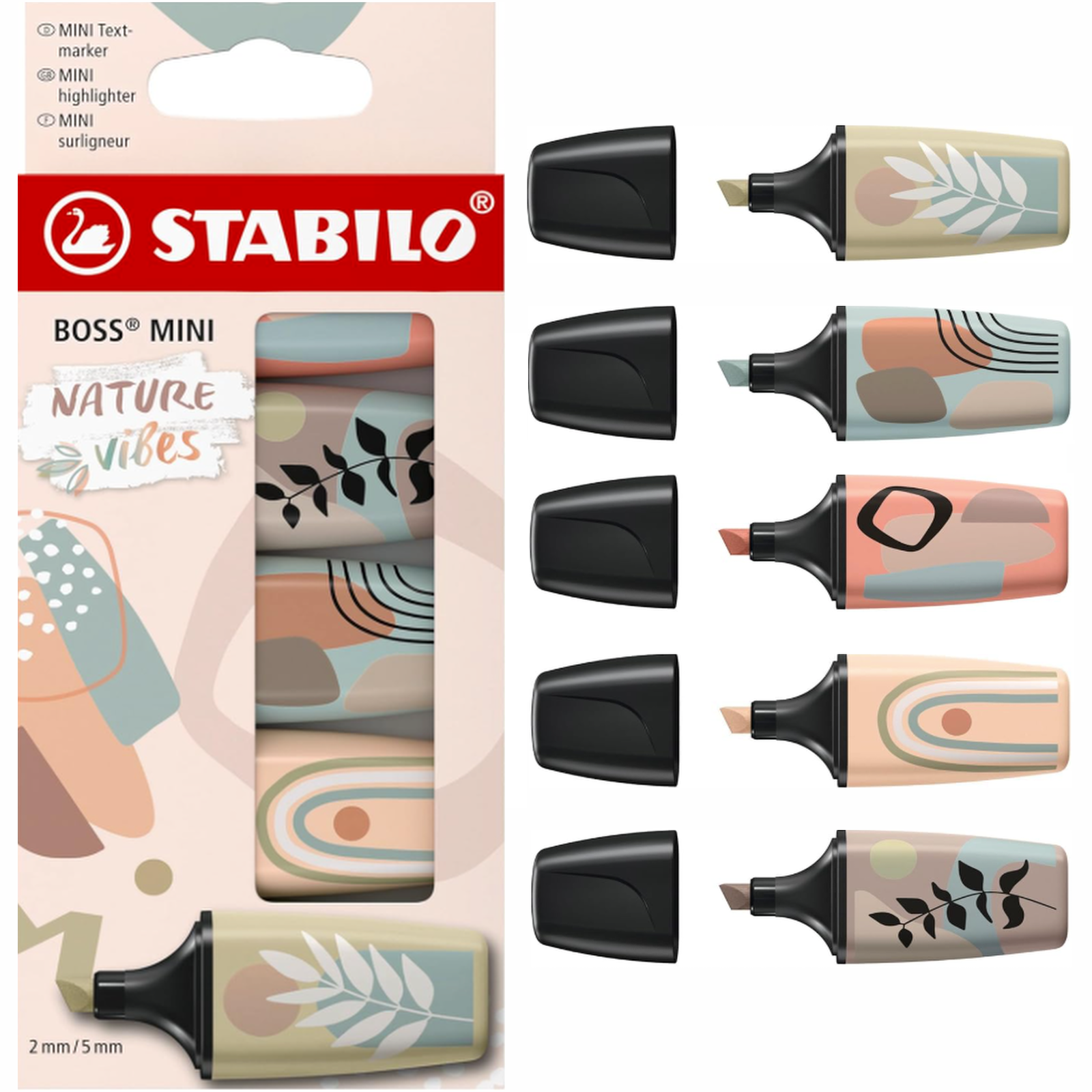 Highlighter STABILO BOSS MINI Naturevibes - Pack of 5 Assorted Colours