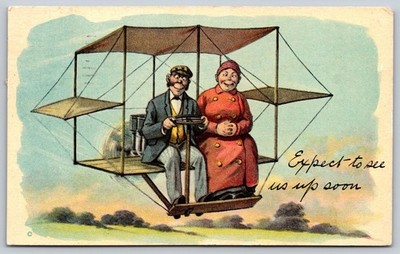 1911 Early Aviation Humor Postcard Expect-to see us up soon Comics Series C366