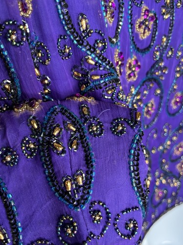 Sténay Multicolor Beads on Purple Silk Evening Jacket Size S Vintage - Picture 12 of 15