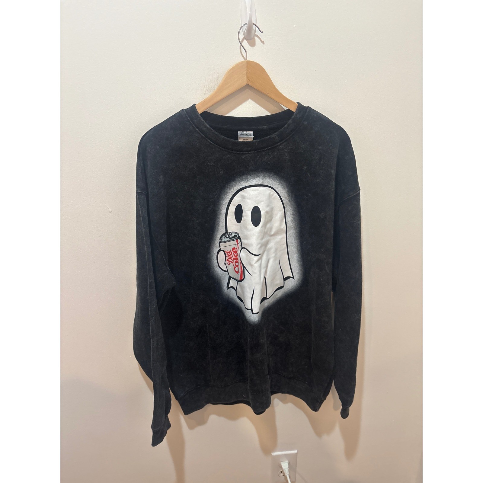 Coca-Cola Diet Coke Ghost Graphic Sweatshirt XL Acid Wash Black Halloween Crew
